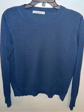 Kokun 100% Cotton Blue Textured Knit Sweater Small Ribbed Hem